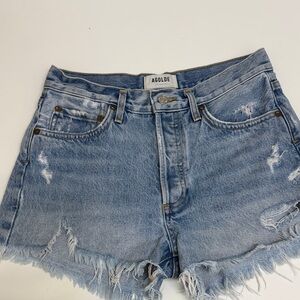 Agolde Light Blue Distressed High-Rise Denim Shorts